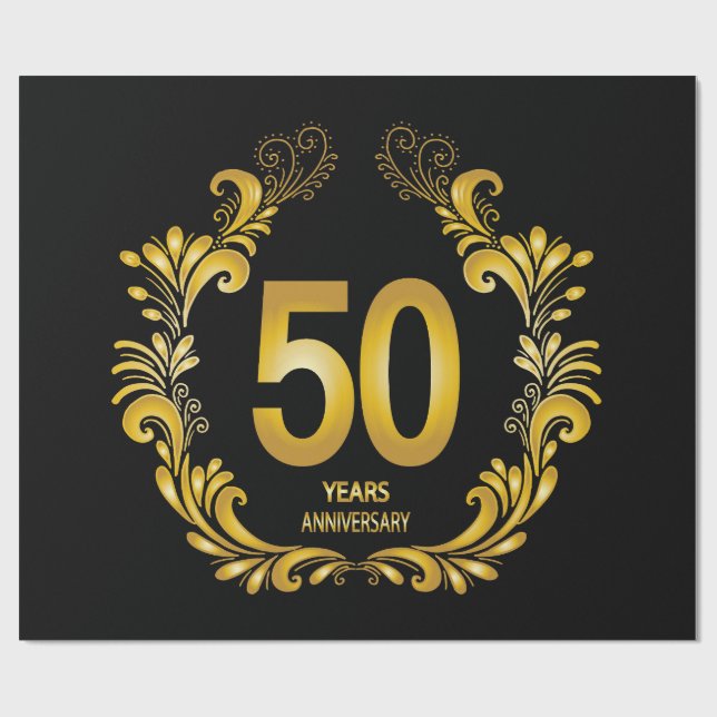 Papel De Regalo 50 años de Purpurina de oro (Superficie plana)