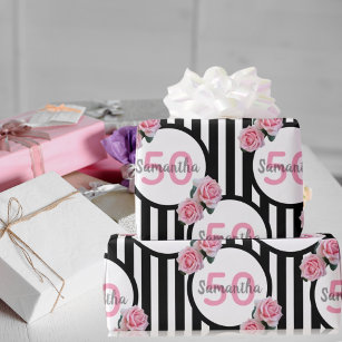 Papel De Regalo 50 años moda rosas rosas rosas negras rayas blanca