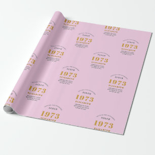 Papel De Regalo 50 cumpleaños 1973 Añadir nombre gris rosado