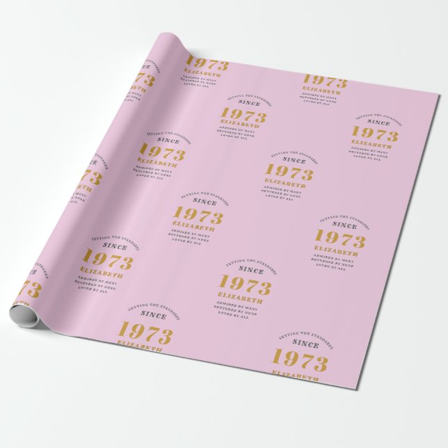 Papel De Regalo 50 cumpleaños 1973 Añadir nombre gris rosado (Desenrollado)