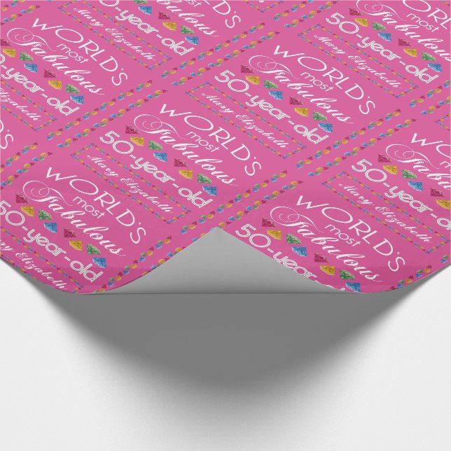 Papel De Regalo 50 cumpleaños Las gemas más fabulosas frambuesa ro (Esquina)