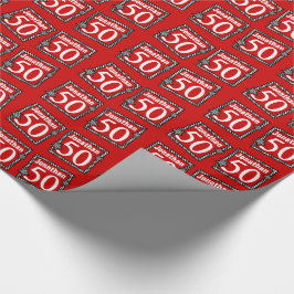 Papel De Regalo 50.o Rojo del cumpleaños con las estrellas