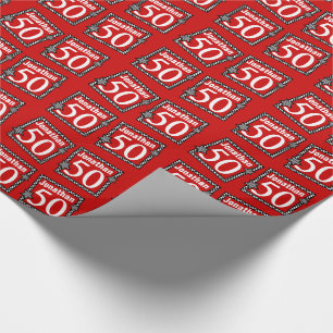 Papel De Regalo 50.o Rojo del cumpleaños con las estrellas