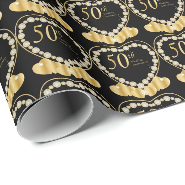 Papel De Regalo 50.os corazones elegantes del aniversario de boda (Esquina del rollo)