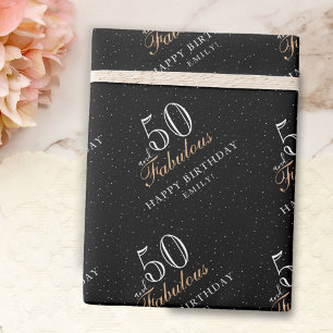 Papel De Regalo 50 y fabuloso cumpleaños negro moderno 50