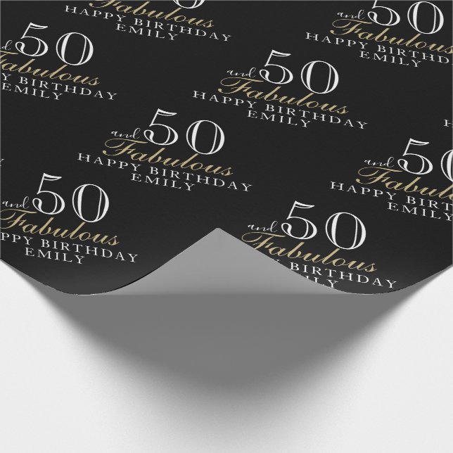 Papel De Regalo 50 y fabuloso elegante negro 50 cumpleaños (Esquina)