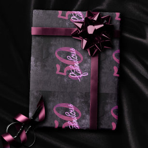 Papel De Regalo 50 y fabuloso   Grunge púrpura y rosa de ciruela