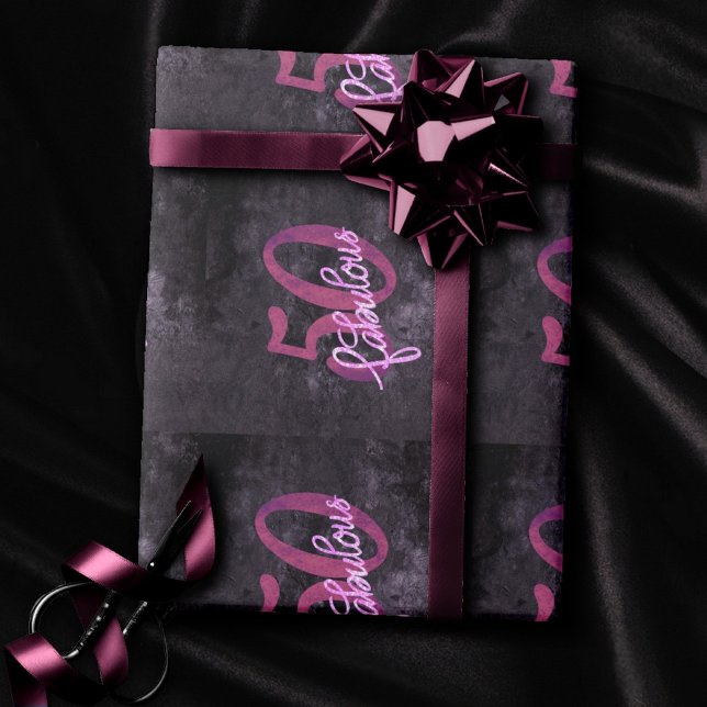 Papel De Regalo 50 y fabuloso | Grunge púrpura y rosa de ciruela (Subido por el creador)