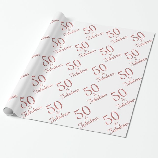 Papel De Regalo 50 y fabuloso Rosa de oro Purpurina de cumpleaños (Desenrollado)