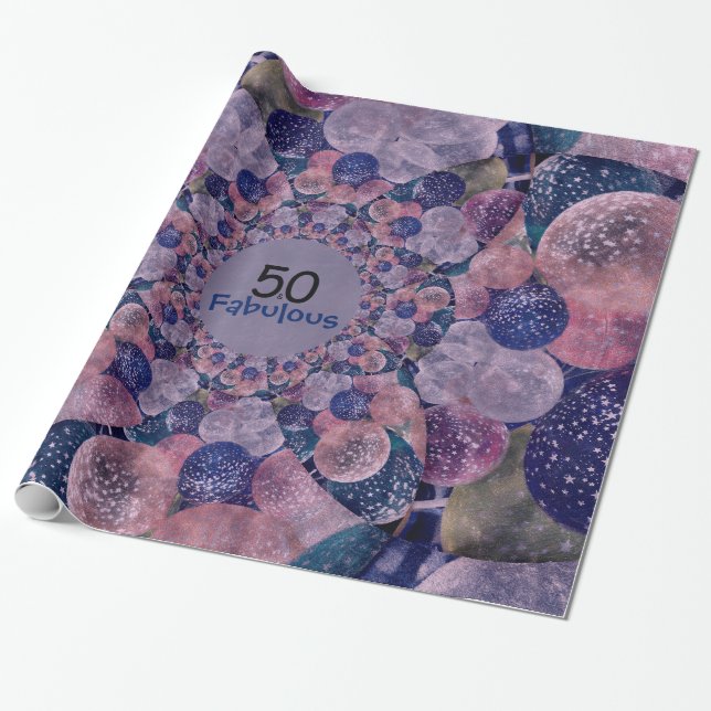 Papel De Regalo 50 y la púrpura fabulosa hincha cumpleaños (Desenrollado)