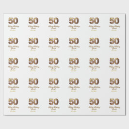 Papel De Regalo 50th birthday add name date year gold floral bold 