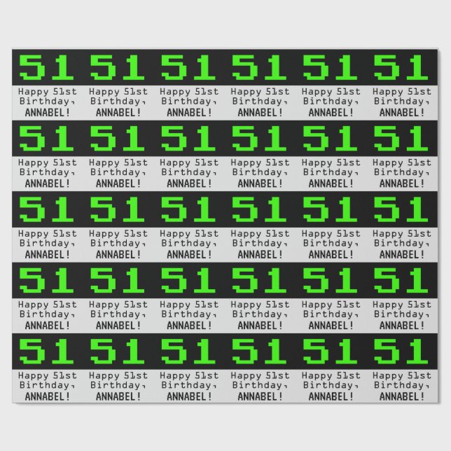 Papel De Regalo 51º cumpleaños - Nerdy / Geeky Style "51" y nombre (Superficie plana)