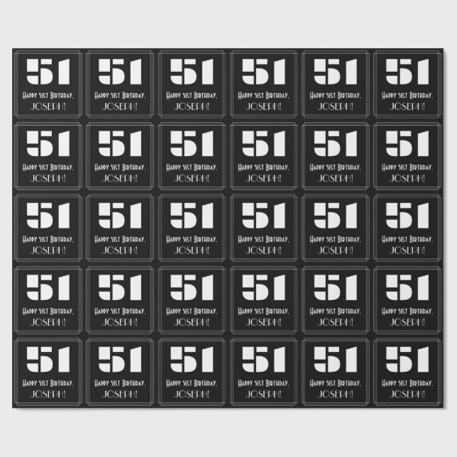 Papel De Regalo 51° cumpleaños: Aspecto inspirado en el Art Deco " (Superficie plana)