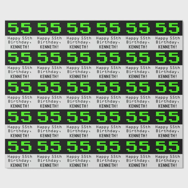 Papel De Regalo 55º cumpleaños - Nerdy / Geeky Style "55" y nombre (Superficie plana)