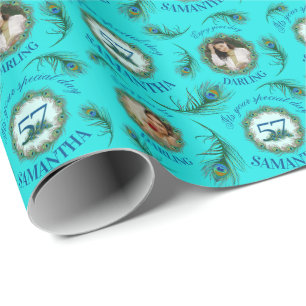 Papel De Regalo 57 Pluma de Pavo Real Totalmente Editable Foto Per