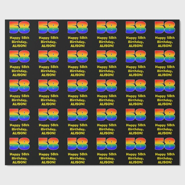 Papel De Regalo 58º cumpleaños: Inspirado arcoiris divertido y col (Superficie plana)