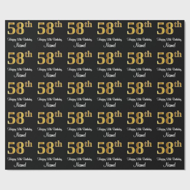 Papel De Regalo 58.º cumpleaños: elegante y lujoso aspecto de Faux (Superficie plana)