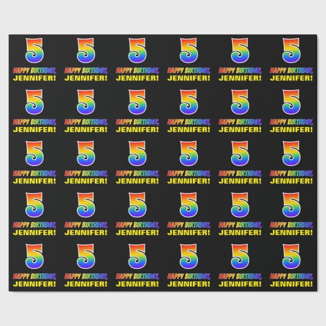 Papel De Regalo 5.º cumpleaños: audaz, divertido, simple, arcoiris (Costura)