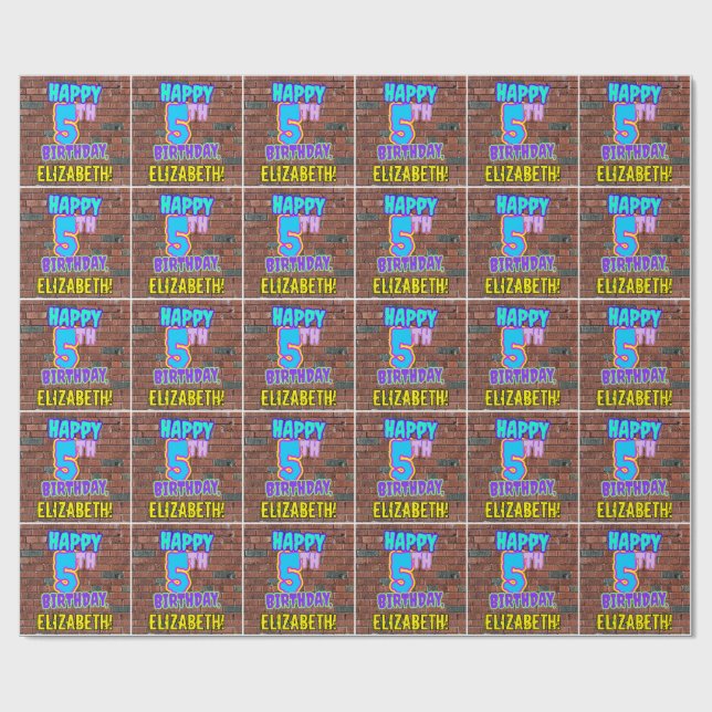 Papel De Regalo 5.º cumpleaños: Diversión, graffiti urbano inspira (Superficie plana)