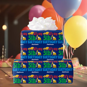Papel De Regalo 5.º cumpleaños Vehículo de construcción Niños