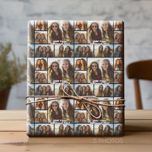 Papel De Regalo 5 Collage de fotos Texto opcional — CAN Editar neg