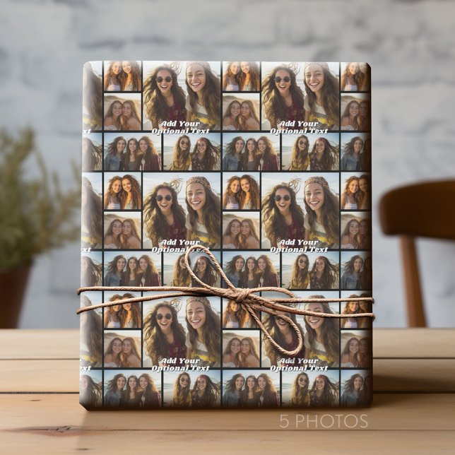 Papel De Regalo 5 Collage de fotos Texto opcional — CAN Editar neg (Custom Photo Collage Wrapping Paper - All Occasion)