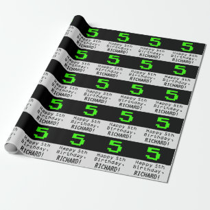 Papel De Regalo 5 cumpleaños - Nerdy / Geeky Style "5" y nombre