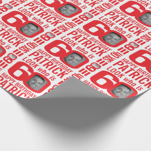 Papel De Regalo 60º cumpleaños color blanco rojo 60 nombre de fo