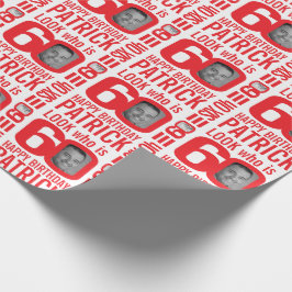 Papel De Regalo 60º cumpleaños color blanco rojo 60 nombre de foto