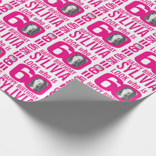 Papel De Regalo 60º cumpleaños color rosa 60 nombre de foto pers