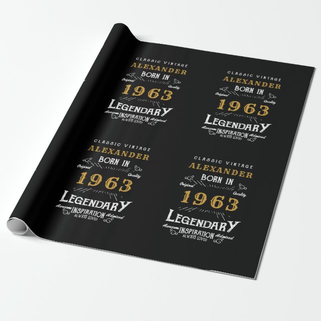 Papel De Regalo 60º cumpleaños personalizado 1963 Añadir nombre le (Desenrollado)