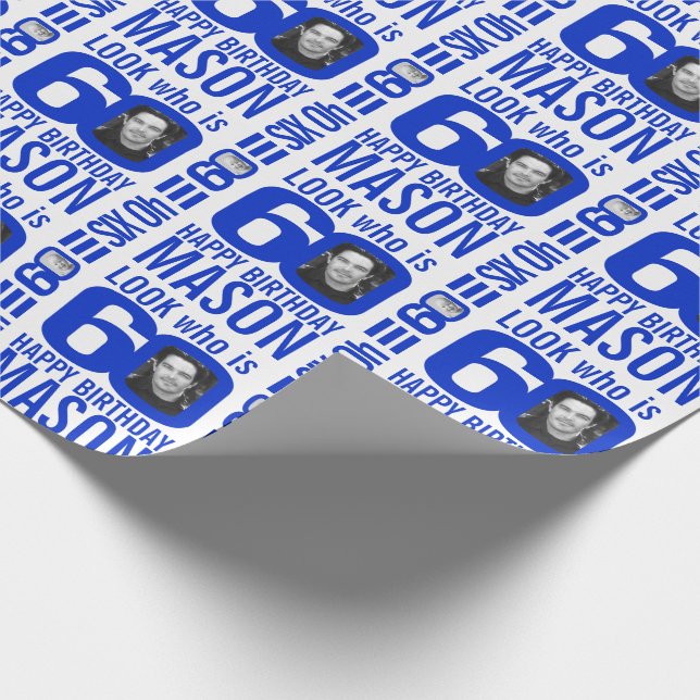 Papel De Regalo 60.ª apariencia azul de cumpleaños 60 nombre de fo (Esquina)