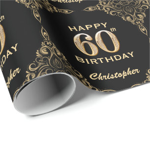 Papel De Regalo 60.º marco Purpurina negro y dorado