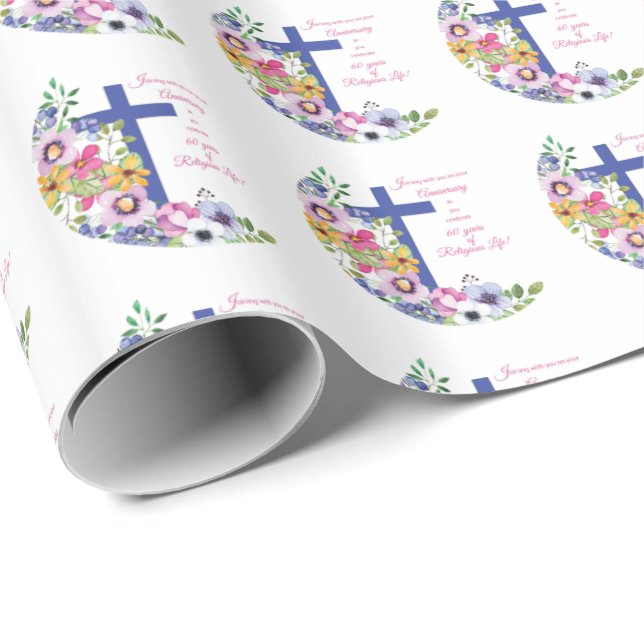 Papel De Regalo 60° Aniversario, monja, Cruz de la Vida Religiosa (Esquina del rollo)