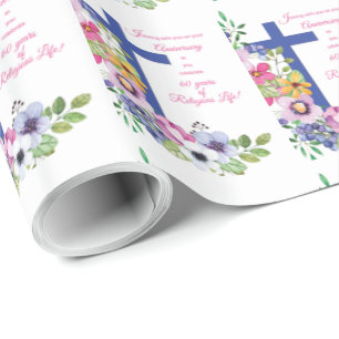 Papel De Regalo 60° Aniversario, monja, Cruz de la Vida Religiosa
