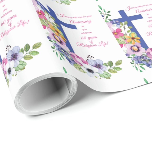 Papel De Regalo 60° Aniversario, monja, Cruz de la Vida Religiosa (Esquina del rollo)