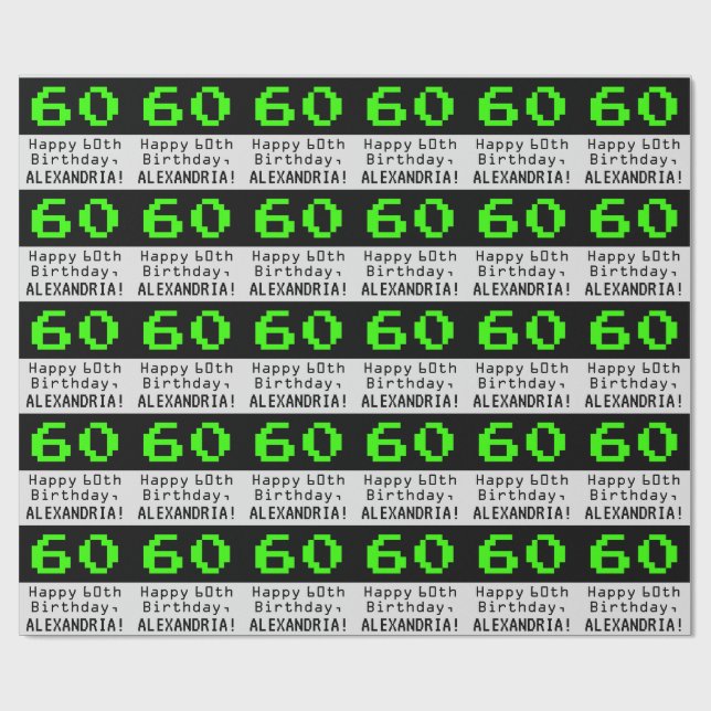 Papel De Regalo 60 cumpleaños - Nerdy / Geeky Style "60" y nombre (Superficie plana)
