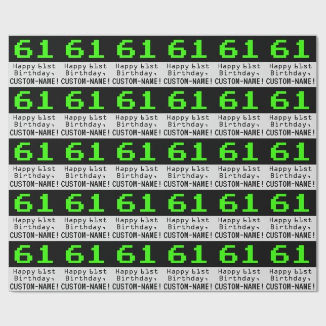 Papel De Regalo 61º cumpleaños - Nerdy / Geeky Style "61" y nombre (Superficie plana)