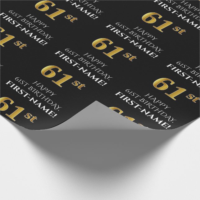 Papel De Regalo 61 Aniversario: Elegante, negro, falso dorado (Esquina)