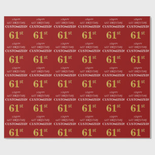 Papel De Regalo 61 Aniversario: Elegante, Rojo, Faux Gold Look
