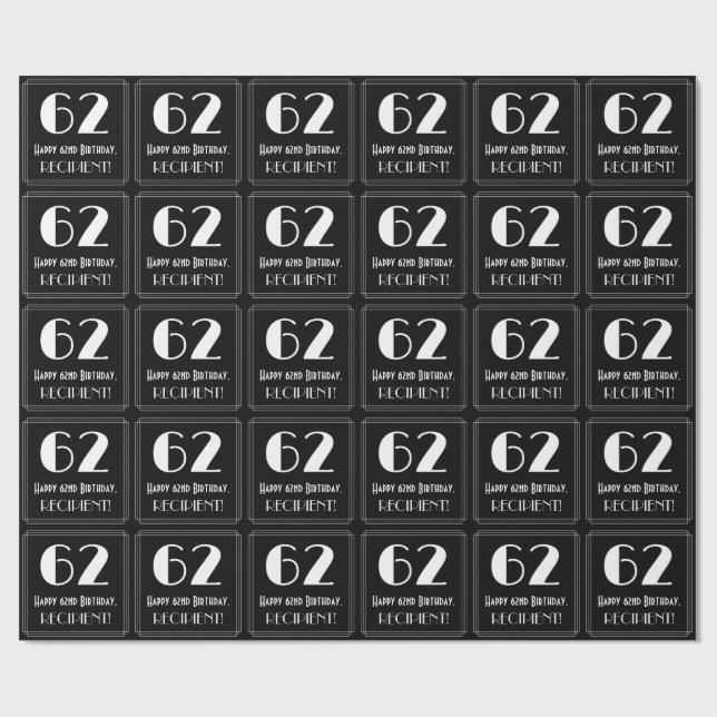 Papel De Regalo 62º cumpleaños - Aspecto inspirado en el Art Deco  (Superficie plana)