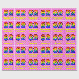 Papel De Regalo 62º cumpleaños: Rayas y corazones rosados, arcoiri