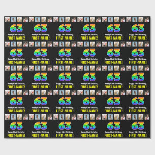 Papel De Regalo 63° cumpleaños: Arcoiris "63"; fotos y nombre de P
