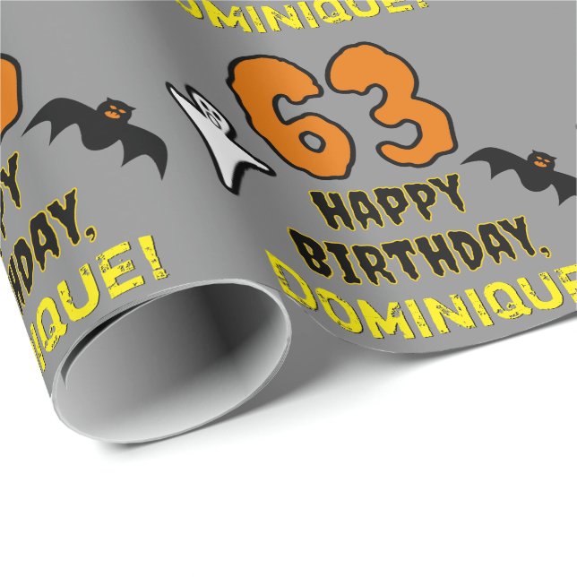 Papel De Regalo 63 cumpleaños: Tema espeluznante de Halloween, nom (Esquina del rollo)