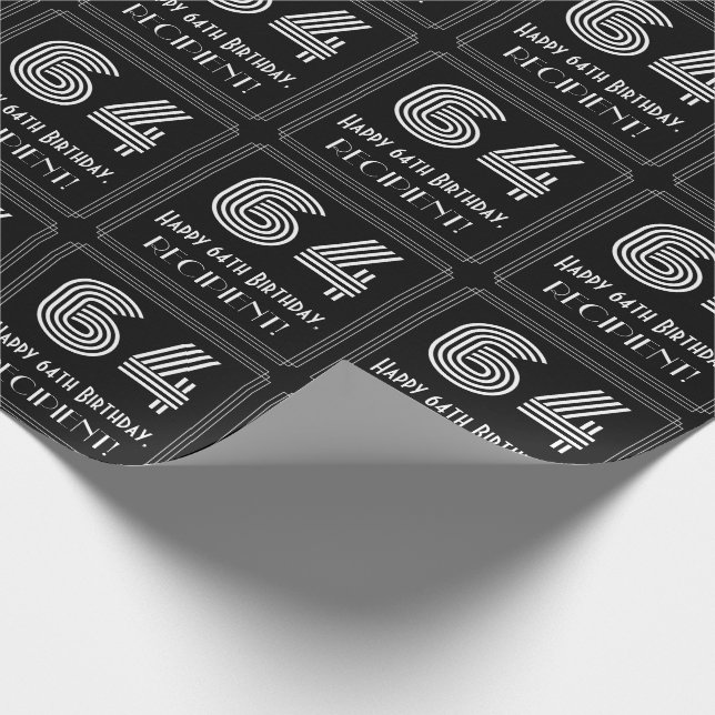 Papel De Regalo 64 cumpleaños: Art Deco inspirado look "64" con no (Esquina)