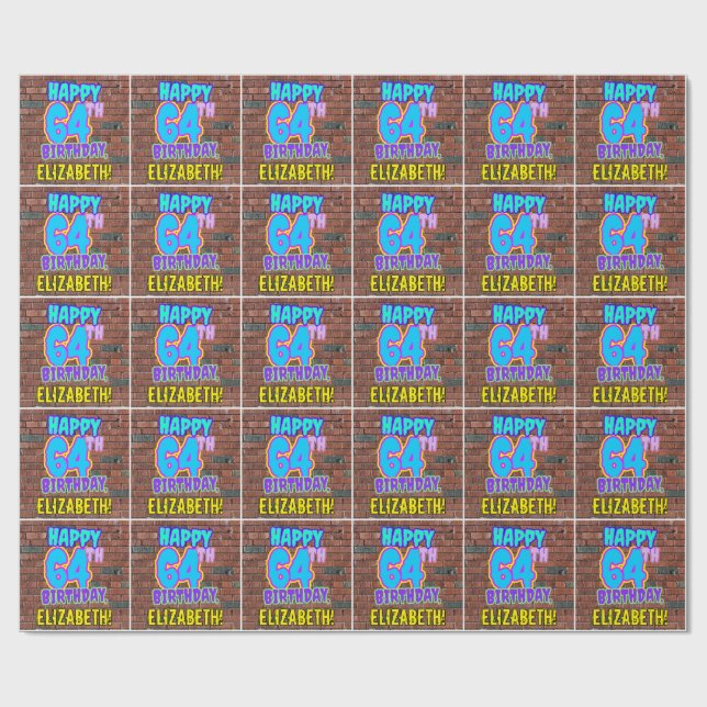 Papel De Regalo 64° cumpleaños: Diversión, graffiti urbano inspira (Superficie plana)