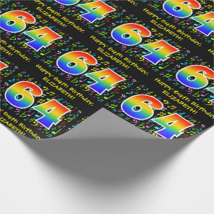 Papel De Regalo 64° cumpleaños: Símbolos musicales coloridos, arco