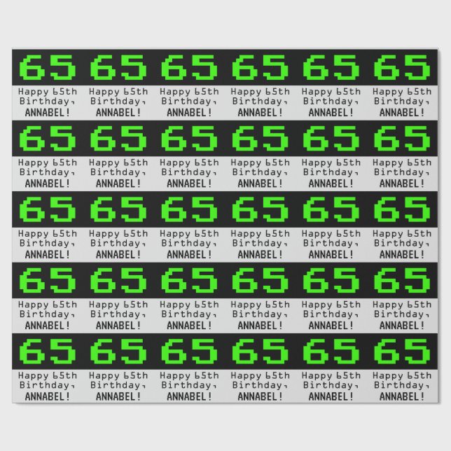 Papel De Regalo 65º cumpleaños - Nerdy / Geeky Style "65" y nombre (Superficie plana)