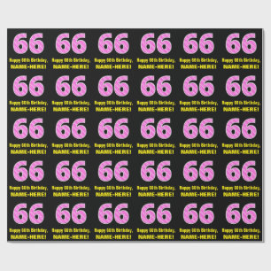 Papel De Regalo 66º cumpleaños: Estripas y corazones rosados "66" 