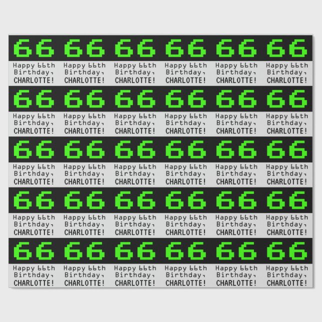 Papel De Regalo 66º cumpleaños - Nerdy / Geeky Style "66" y nombre (Superficie plana)